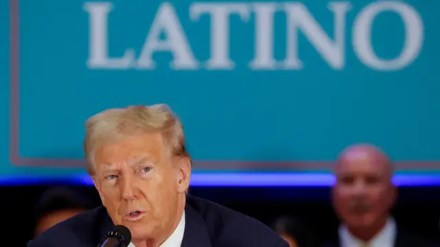 Republican presidential nominee and former U.S. President Donald Trump speaks during a roundtable discussion