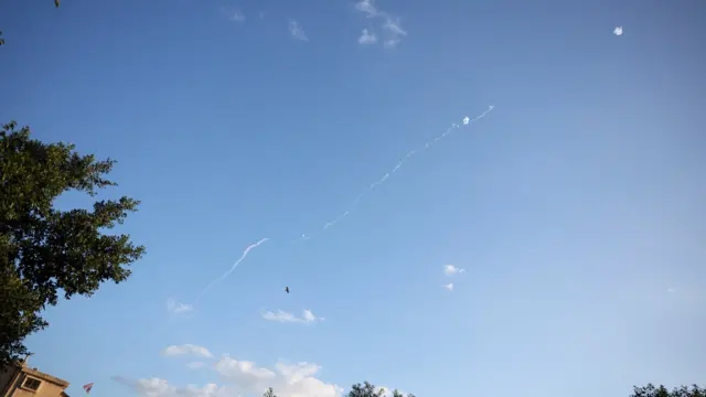 Israel's Iron Dome anti-missile system operates to intercept rockets launched from Lebanon towards Israel