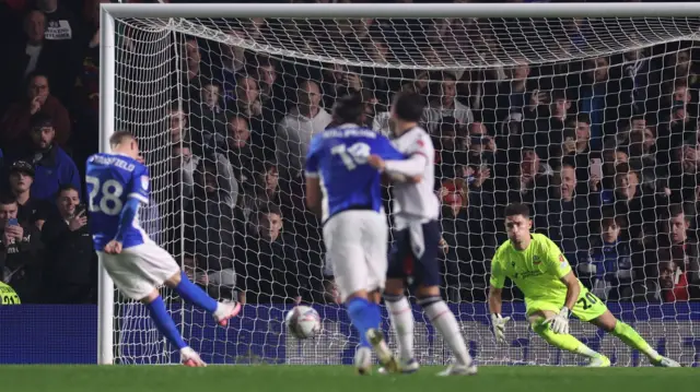 Jay Stansfield converts from the penalty spot to make it 2-0 to Birmingham