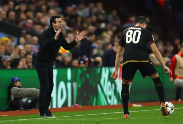 Aston Villa manager Unai Emery reacts