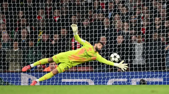 David Raya of Arsenal makes a save