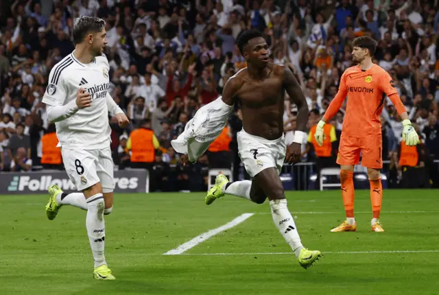 Real Madrid's Vinicius Junior celebrates scoring their fourth goal