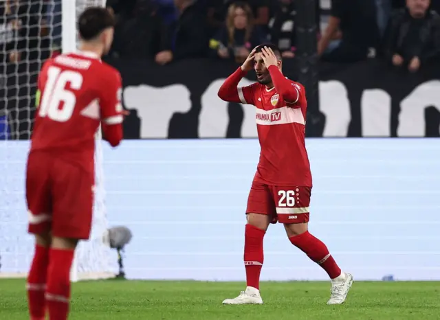 VfB Stuttgart's Deniz Undav reacts after scoring a goal that was later disallowed