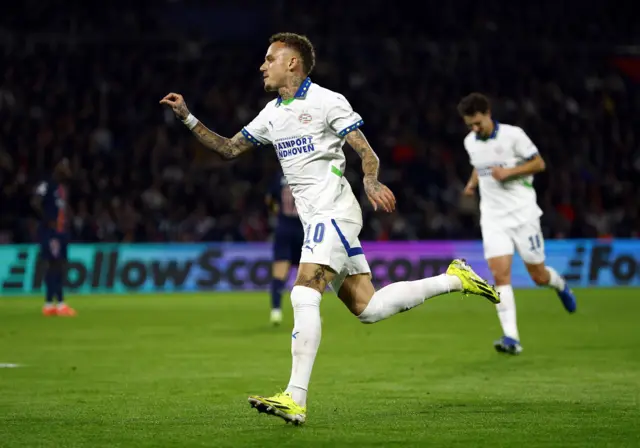 PSV Eindhoven's Noa Lang celebrates scoring