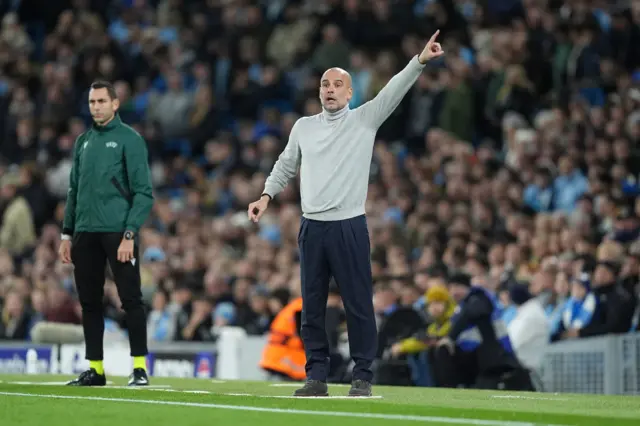 Manchester City manager Pep Guardiola on the touchline during the UEFA Champions League group stage match at the Etihad Stadium