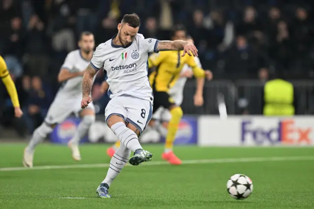 Marko Arnautovic of Inter Milan misses a penalty