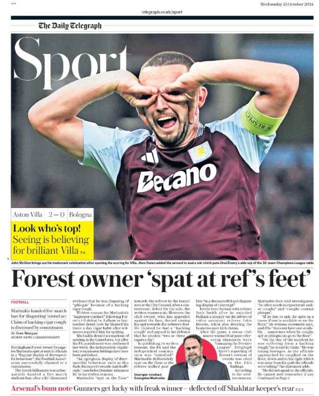 Telegraph sport page