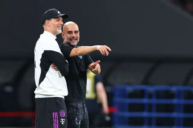 Pep Guardiola the head coach / manager of Manchester City and Thomas Tuchel the head coach / manager of Bayern Munich