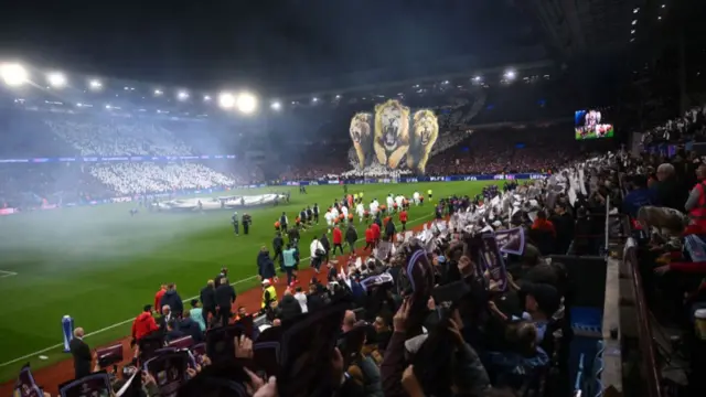 Villa Park with a Tifo of three lions