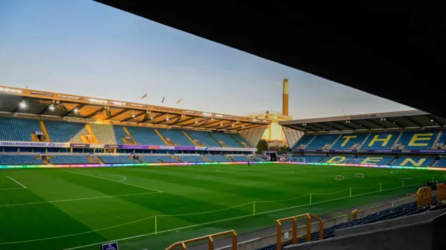 A photograph of Millwall's Den stadium