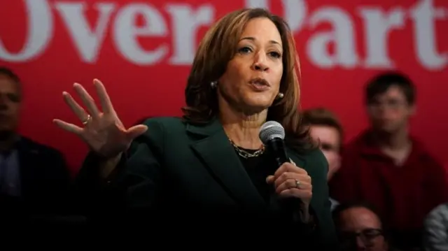 Kamala Harris speaking on stage