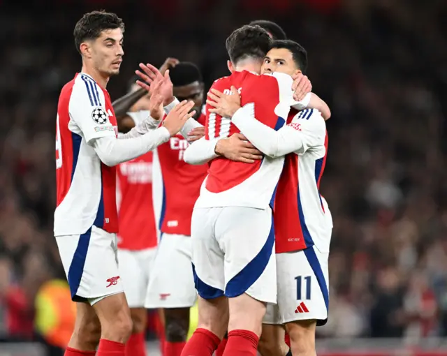 Arsenal celebrate during their win over Shakhtar Donetsk