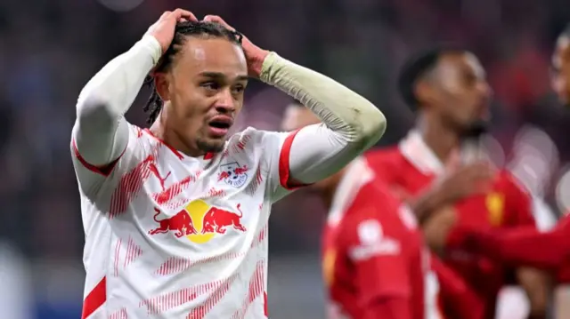 Xavi Simons of RB Leipzig reacts