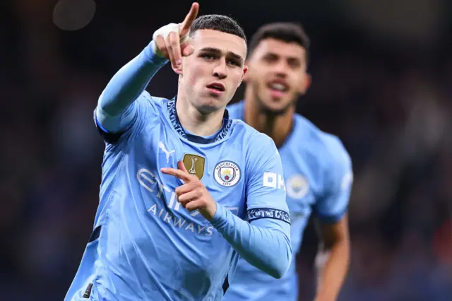 Phil Foden of Manchester City celebrates after scoring a goal