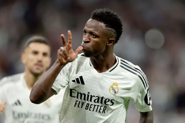 Vinicius Jr signals three for his hat-trick