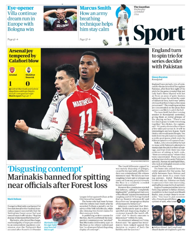 Guardian sport page