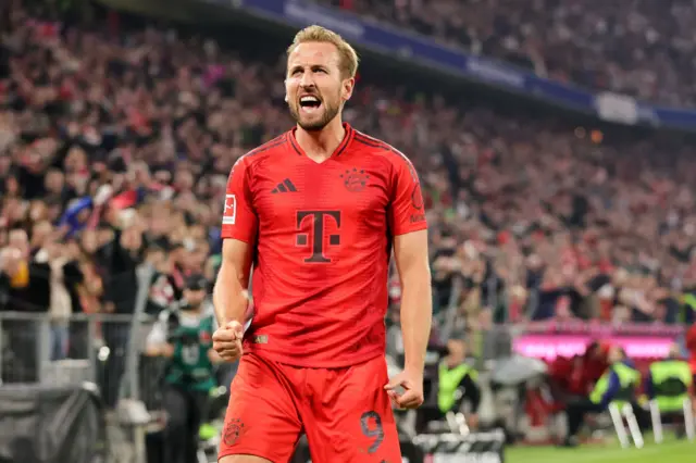 Bayern Munich striker Harry Kane celebrating