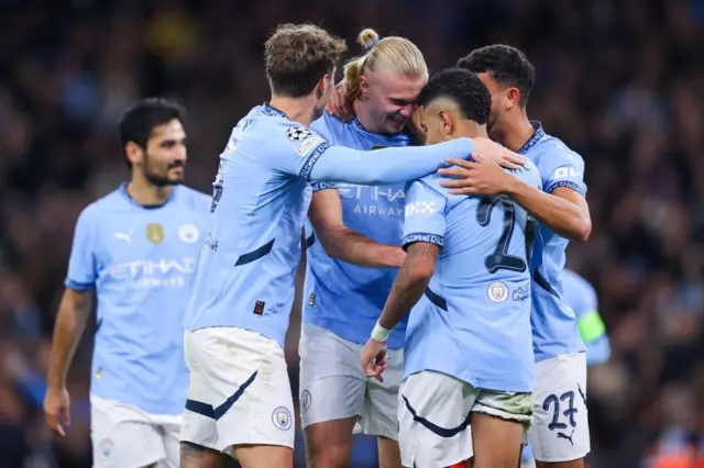 Erling Haaland of MAnchester City celebrates after scoring his side's second goal