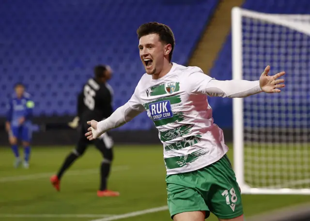 The New Saints' Rory Holden celebrates scoring their first goal