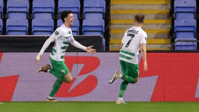 Rory Holden of The New Saints celebrates scoring his team's first goal