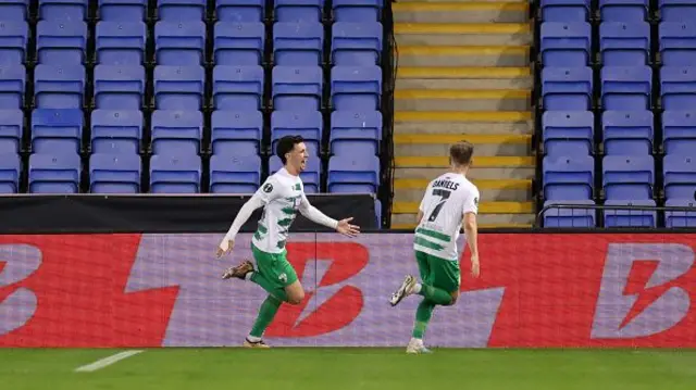 Rory Holden of The New Saints celebrates