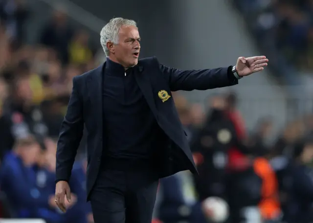 Fenerbahce coach Jose Mourinho reacts