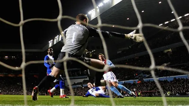 Stephen Warnock scores for Aston Villa against Blackburn in January 2010