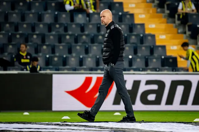 Erik ten Hag, Manager of Manchester United inspects the pitch