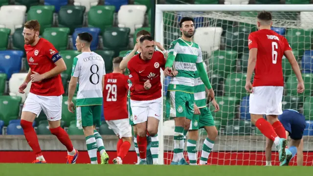 Larne’s Chris Gallagher celebrates scoring their side's first goal