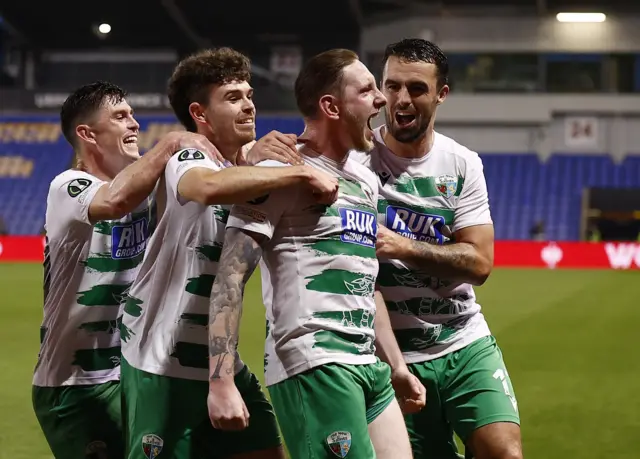 New Saints' Declan McManus celebrates scoring his second goal