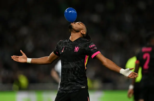 Christopher Nkunku of Chelsea celebrates scoring his team's fourth goal