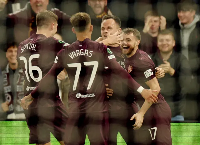 Heart of Midlothian's Alan Forrest celebrates scoring their first goal