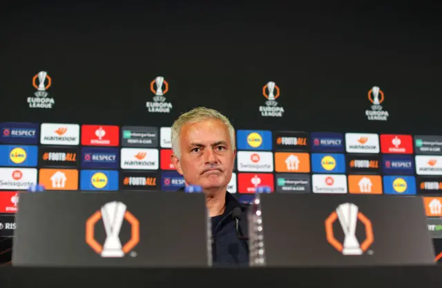 Mourinho looks on frustratedly in the press conference