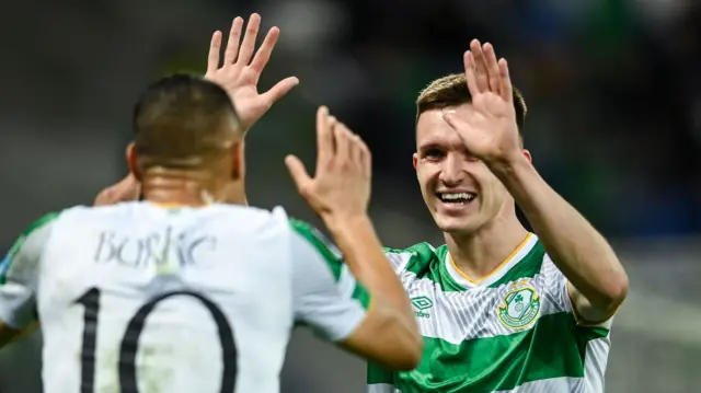 Rovers forward Johnny Kenny celebrates making it 2-0 in Belfast