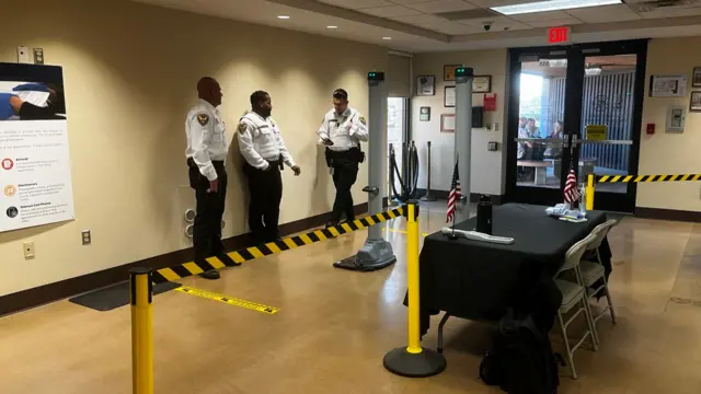 Police at a ballot processing centre in Maricopa, Arizona