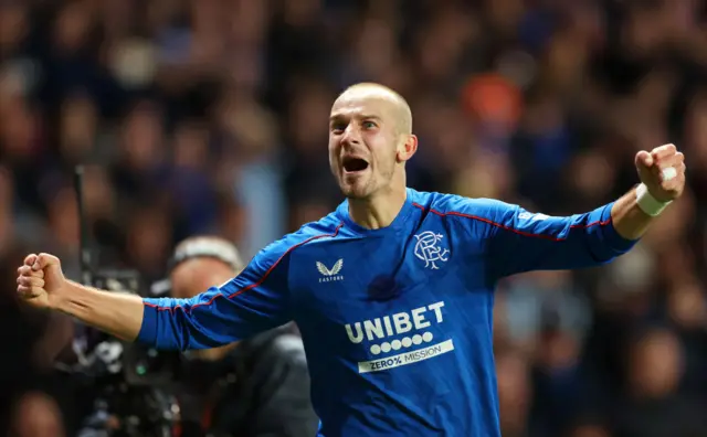 Vaclav Cerny of Rangers FC celebrates scoring his team's third goal