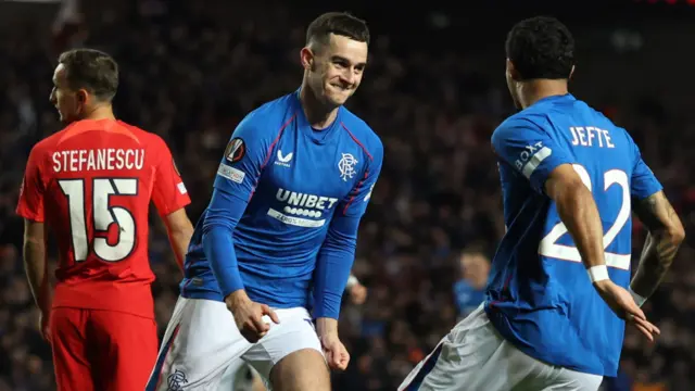 Tom Lawrence celebrates scoring for Rangers