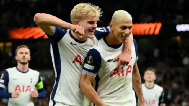 Richarlison celebrates scoring a penalty for Tottenham against AZ Alkmaar