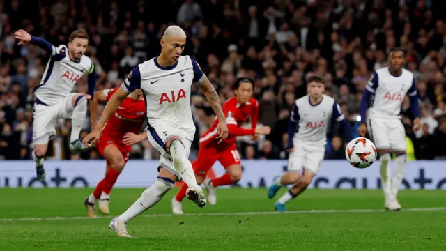 Richarlison scores a penalty for Tottenham against AZ Alkmaar