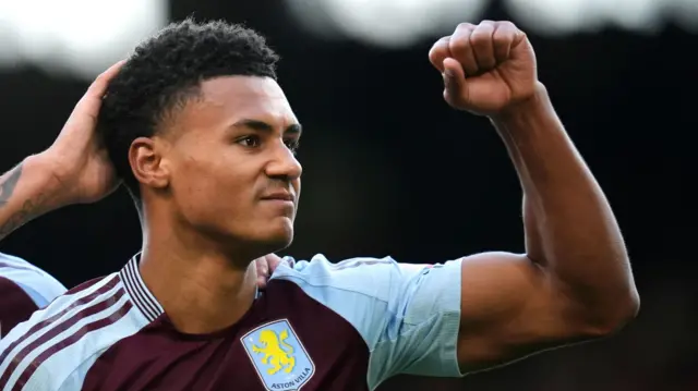 Ollie Watkins celebrates after scoring for Aston Villa