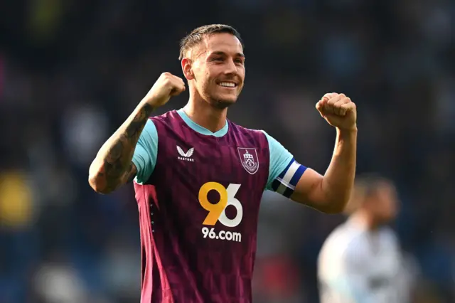 Josh Brownhill celebrates after Burnley beat Portsmouth