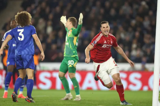 Chris Wood celebrates