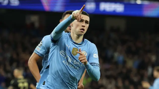 Phil Foden celebrates scoring for Manchester City against Sparta Prague