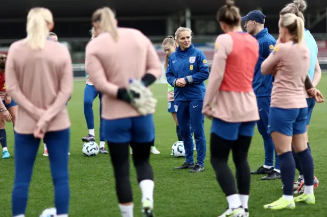 Wiegman chats to the squad before training