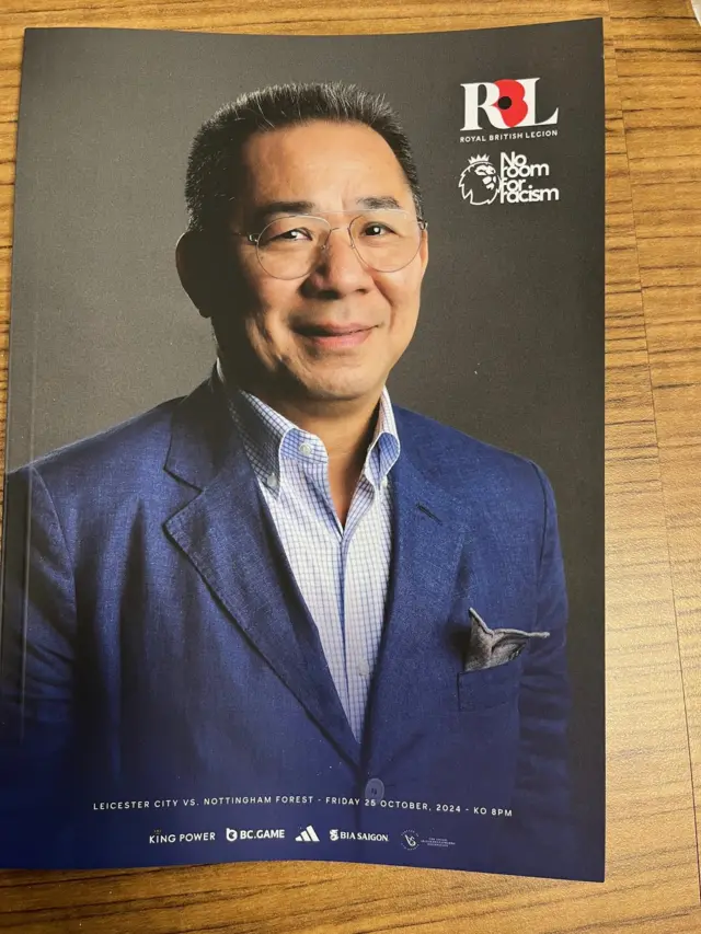 A picture of Vichai Srivaddhanaprabha on the front of the Leicester City programme before the game against Nottingham Forest