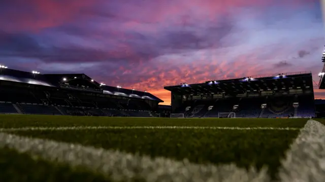 The sun sets over Fratton Park before their game against Sheffield Wednesday