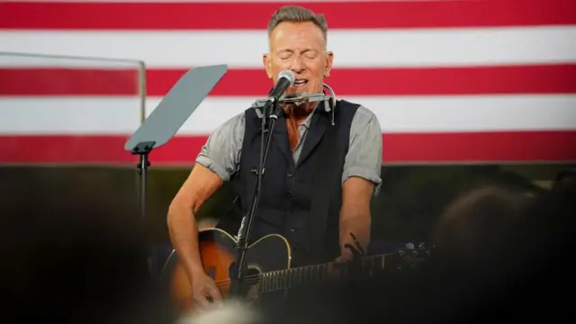 Bruce Springsteen performs at Democratic presidential nominee U.S. Vice President Kamala Harris' rally in Atlanta, Georgia