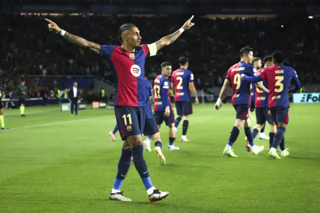 Raphinha of FC Barcelona celebrate after scoring a goal during the UEFA Champions League day 3 football match between FC Barcelona and FC Bayern Munich