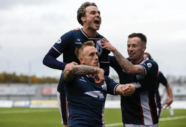 Falkirk celebrate Calvin Miller's goal against Dunfermline