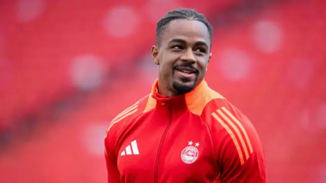 ABERDEEN, SCOTLAND - OCTOBER 26: Aberdeen's Luis Lopes during a William Hill Premiership match between Aberdeen and Dundee United at Pittodrie Stadium, on October 26, 2024, in Aberdeen, Scotland. (Photo by Alan Harvey / SNS Group)